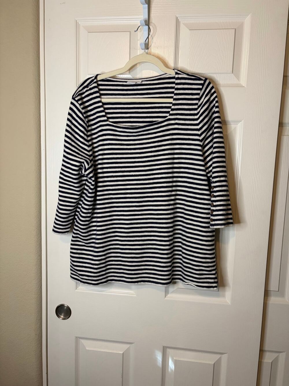 Women’s J. Jill Navy & White Boat Square Neck 3/4 Sleeve Top XL